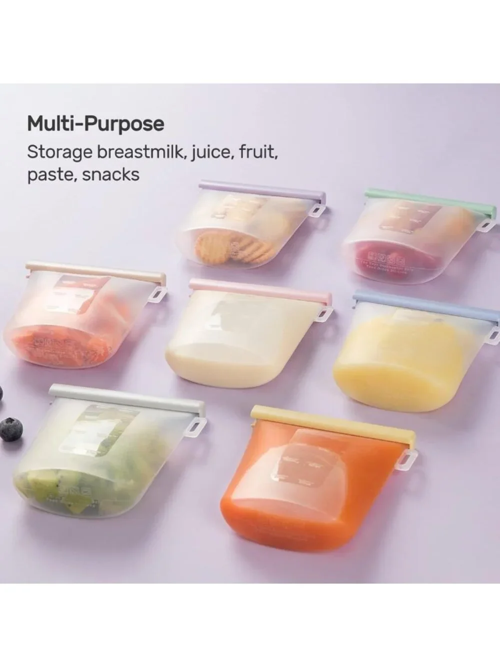 Reusable Silicone Breastmilk Storage Bags - 7 Pcs, 8oz Leak-Proof Freezer Bags